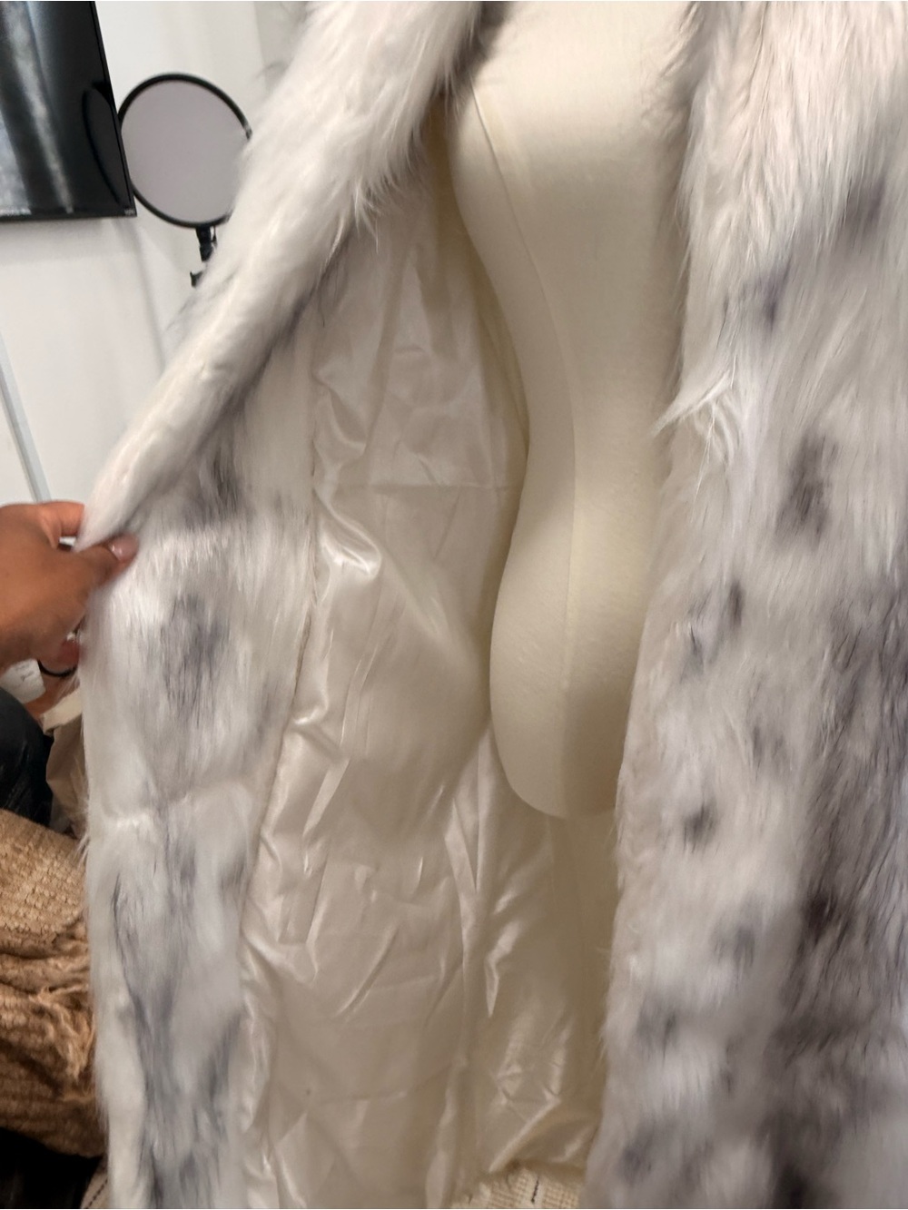 Long Faux Fur Coat in White and Gray - Picture 5 of 12